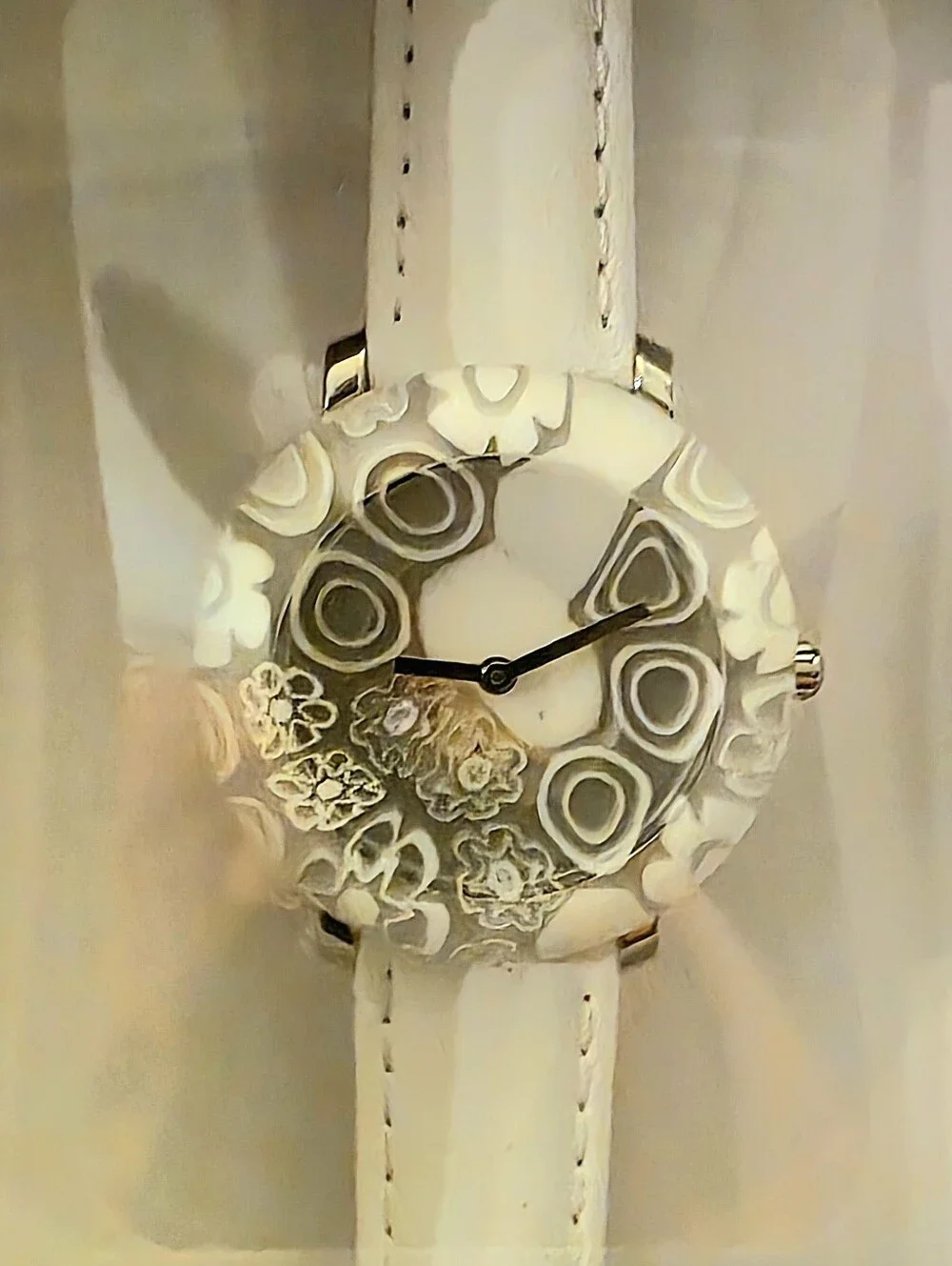 Yunik Handcrafted Murano glass 36mm genuine leather strap w/ safety buckle